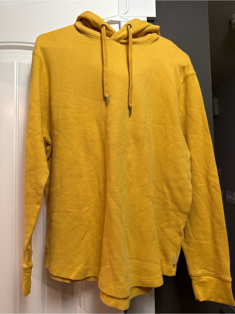 American Eagle Outfitters Men's Mustard Hooded Long-Sleeve Shirt